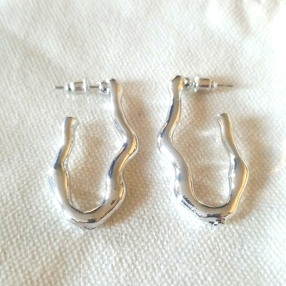 3 for $15 Silver Wave Hoop Earrings